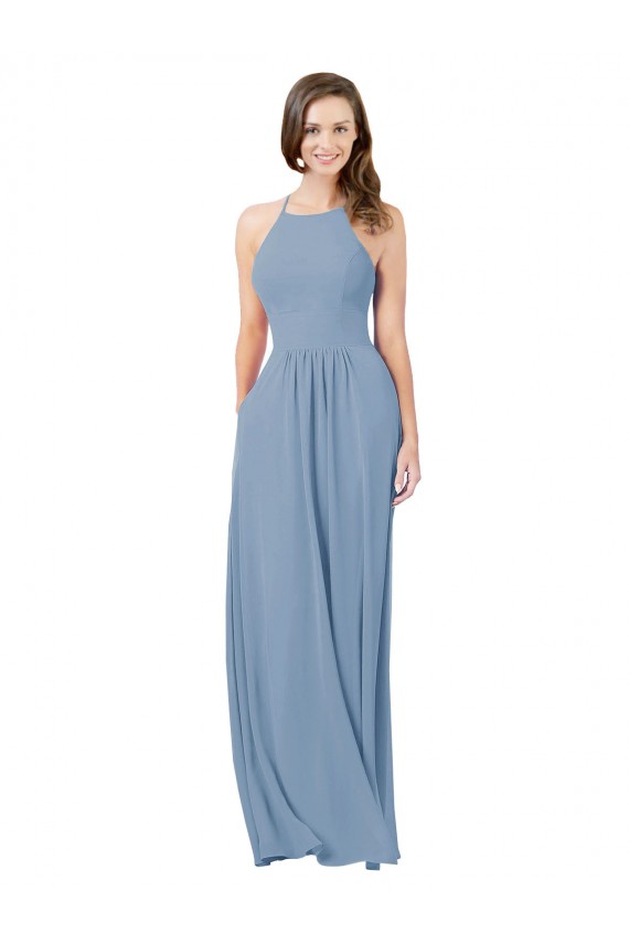 Chiffon Bridesmaid Dress with High Halter Neckline Canada