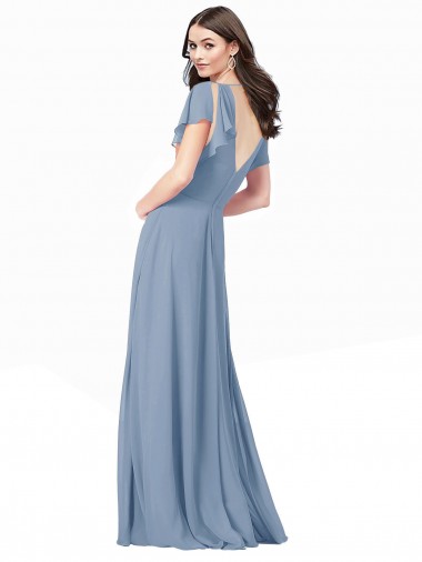 Chiffon Bridesmaid Dress / Prom Dress with Flutter Sleeves and Front Slit Canada