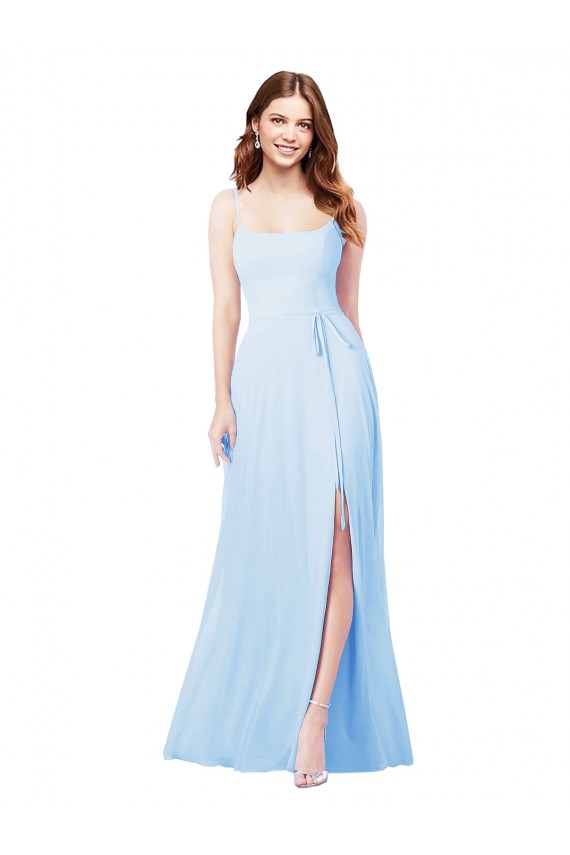Chiffon Bridesmaid Dress with Tie Sash and Side Slit Canada
