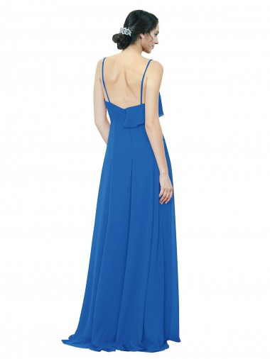 Spaghetti Strap Chiffon Bridesmaids Dress with Asymmetrical Ruffle and Front Slit Canada