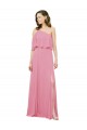 Sleeved One Shoulder Chiffon Bridesmaids Dress with Draped Ruffle Overlay