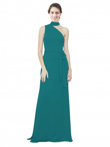 Shop One Shoulder Chiffon Bridesmaids Dress with Scarf Tie Neckline Canada