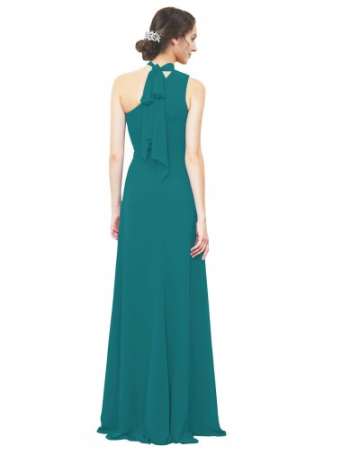 One Shoulder Chiffon Bridesmaids Dress with Scarf Tie Neckline Canada