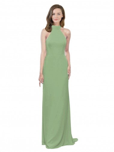 Shop High Collar Halter Neck Chiffon Bridesmaid Dress with Long Back Tie Canada