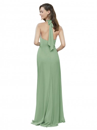 High Collar Halter Neck Chiffon Bridesmaid Dress with Long Back Tie Canada
