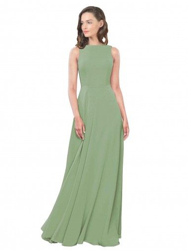 High Neck Chiffon Bridesmaids Dress with Low Cowl Back Canada