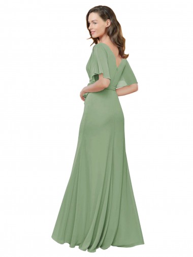 Chiffon V-Neckline Wrap Bridesmaids Dress With Double Flutter Sleeve Canada