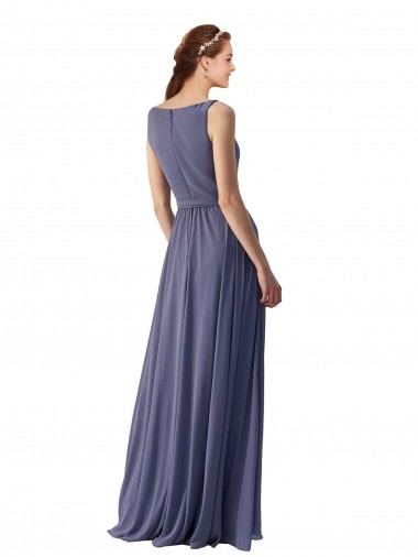 V-Neck Long Draped A-Line Chiffon Bridesmaid Dress Canada