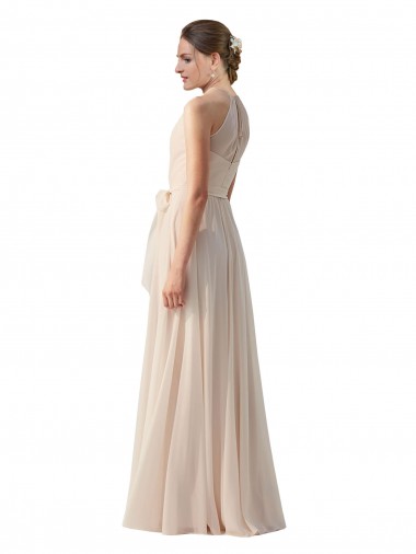 Tie Neck Long Chiffon A-Line Bridesmaid Dress with Sheer Back Canada