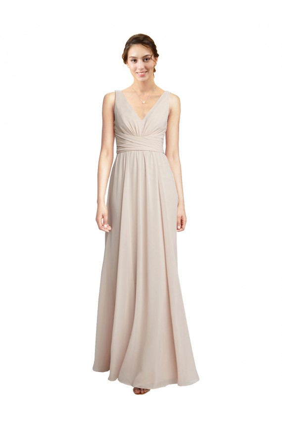 Long V-Neck Chiffon Bridesmaids Dress with Double Straps Canada