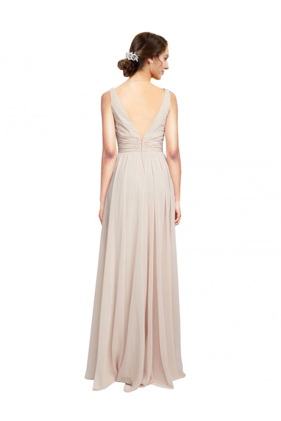 Long V-Neck Chiffon Bridesmaids Dress with Double Straps Canada