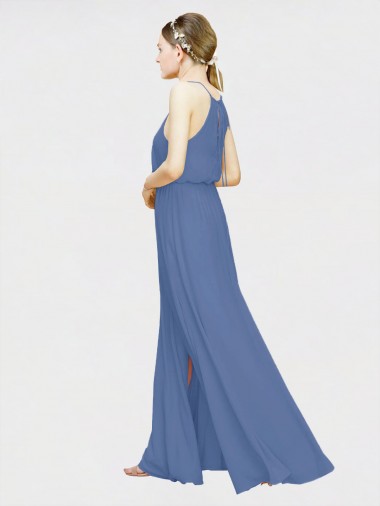High Halter Chiffon Bridesmaid Dress with Side Slit Canada