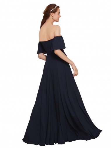 Off the Shoulder Floaty Sleeves Chiffon Bridesmaid Dress / Prom Dress with High Slit Canada