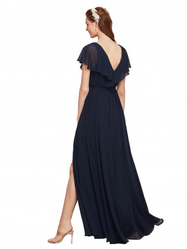 Long V-Neck Chiffon Bridesmaid Dress with Slit and V-Back Canada
