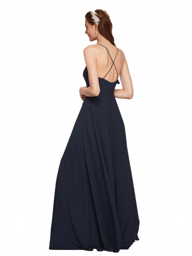 Long Chiffon Bridesmaid Dress with Criss Cross Straps and Ruffles Canada