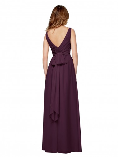 Plunging V-Neckline Long Chiffon Bridesmaid Dress with Deep V-Back Canada