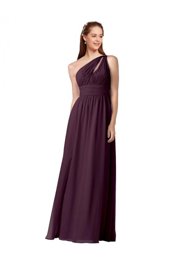 One Shoulder Chiffon Bridesmaid Dress with Front Keyhole and Shirred Bodice Canada