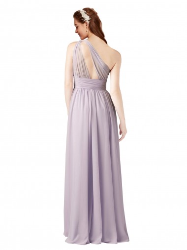 One Shoulder Chiffon Bridesmaid Dress with Front Keyhole and Shirred Bodice Canada