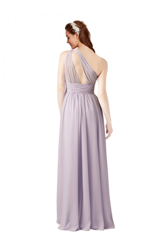 One Shoulder Chiffon Bridesmaid Dress with Front Keyhole and Shirred Bodice Canada