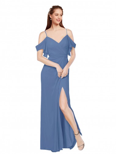 Mock-Wrap Off the Shoulder Long Chiffon Bridesmaid Dress with Side Slit Canada