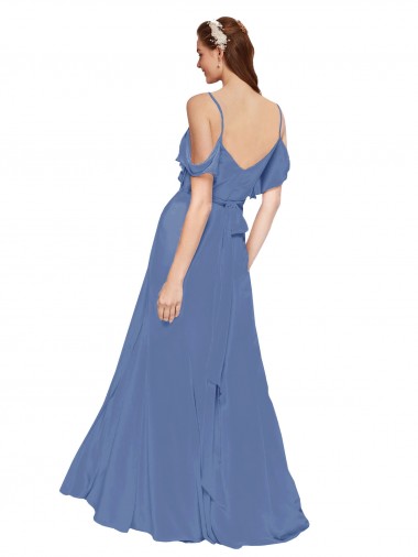 Mock-Wrap Off the Shoulder Long Chiffon Bridesmaid Dress with Side Slit Canada