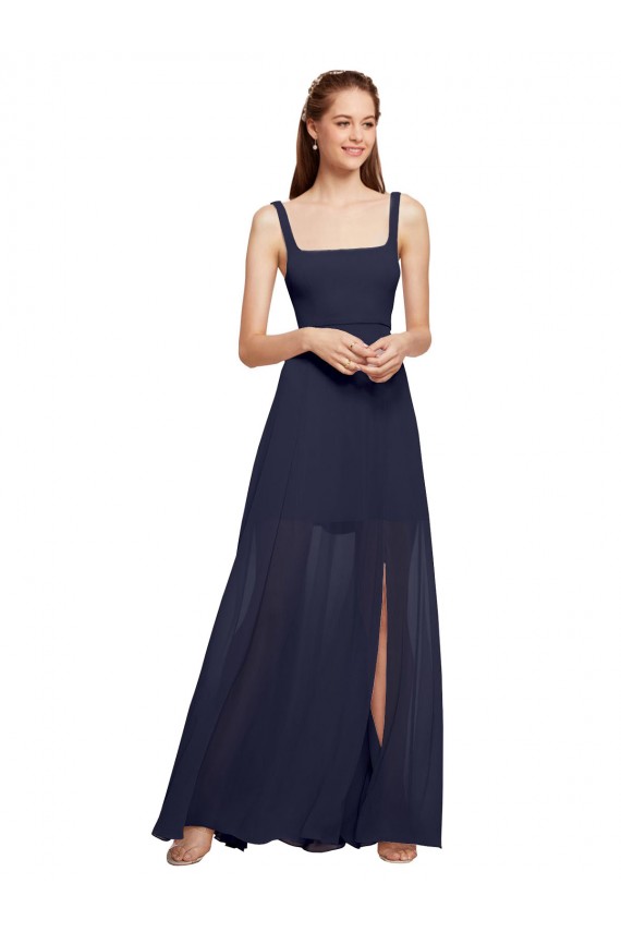 Squre Necked Long Chiffon Bridesmaid Dress with Front Slit Canada