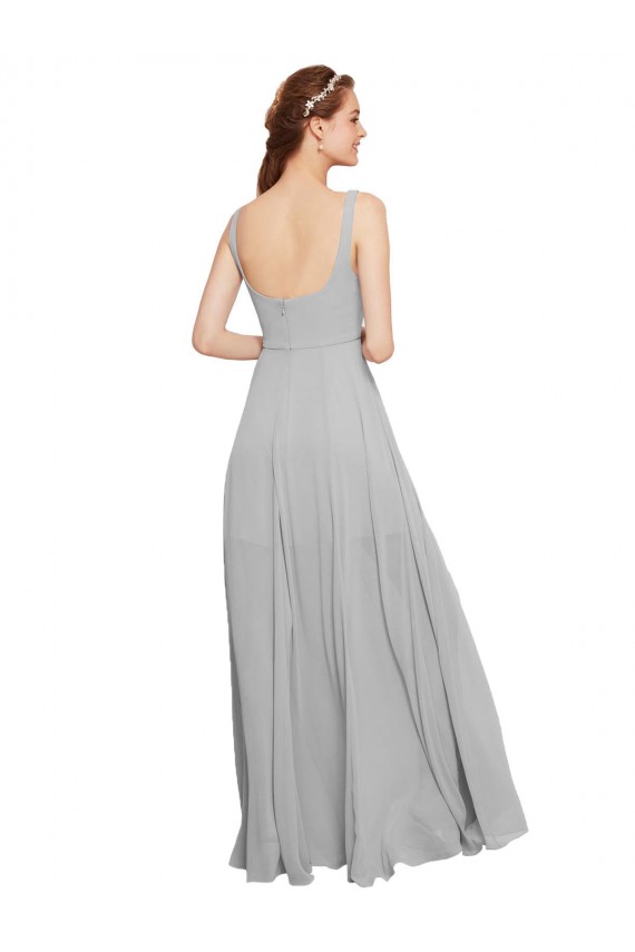 Squre Necked Long Chiffon Bridesmaid Dress with Front Slit Canada