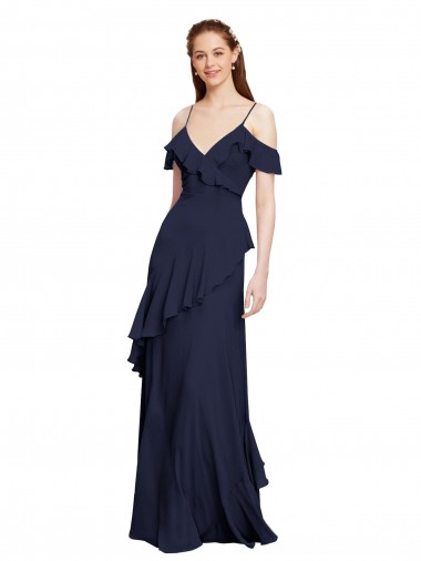 Cascading Ruffles Long Chiffon Bridesmaid Dress with Cold Shoulder Canada