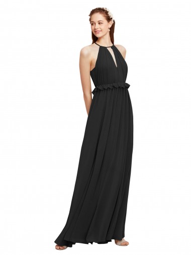 Shop Halter Neck Front Keyhole Chiffon Bridesmaid Dress with Shirred Waist Canada