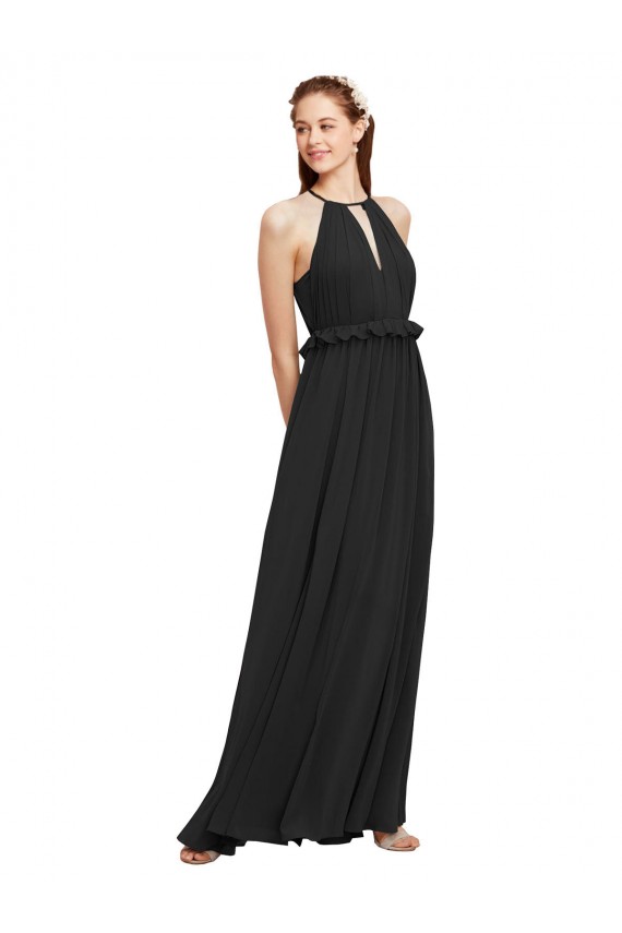 Halter Neck Front Keyhole Chiffon Bridesmaid Dress with Shirred Waist Canada