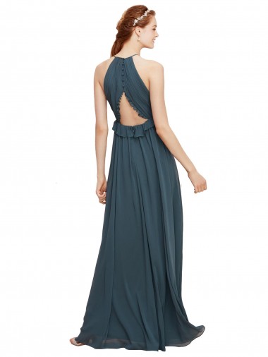 Halter Neck Front Keyhole Chiffon Bridesmaid Dress with Shirred Waist Canada