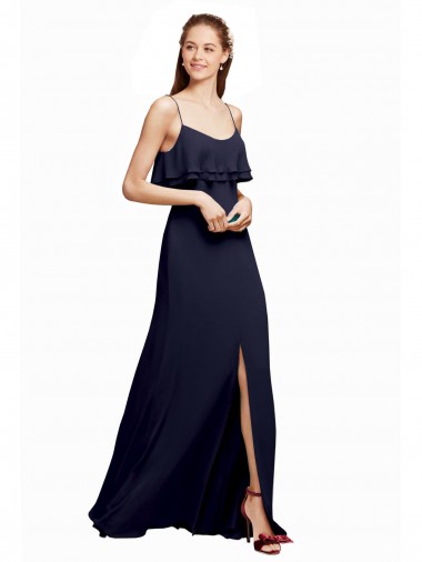 Shop Draped Long Chiffon Bridesmaid Dress with Straps and Layers Canada