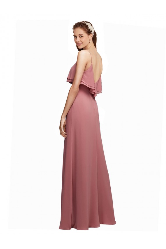 Draped Long Chiffon Bridesmaid Dress with Straps and Layers Canada