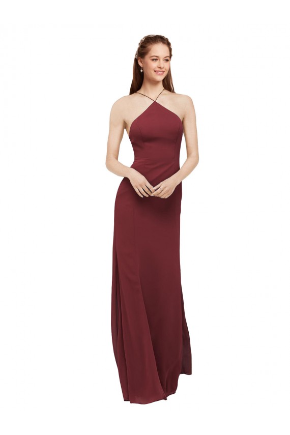 High Halter Neck Long Chiffon Bridesmaid Dress with Low Scoop Back Canada