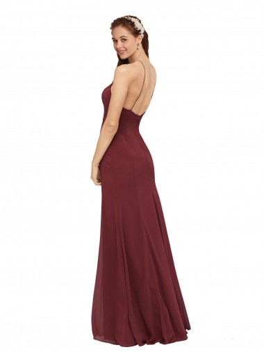 High Halter Neck Long Chiffon Bridesmaid Dress with Low Scoop Back Canada