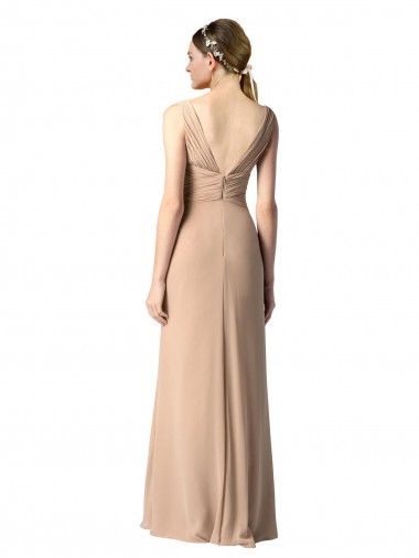 Shirred Long Floor Length Chiffon Bridesmaid Dress with V-Back Canada