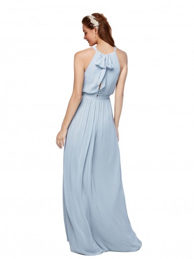 High Keyhole Neck Long Chiffon Bridesmaid Dress with Slit Canada