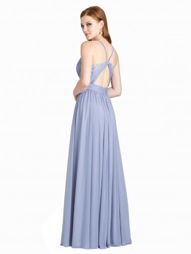 Ruched Criss Over Bodice Chiffon Bridesmaid Dress with Lace Open Back Canada