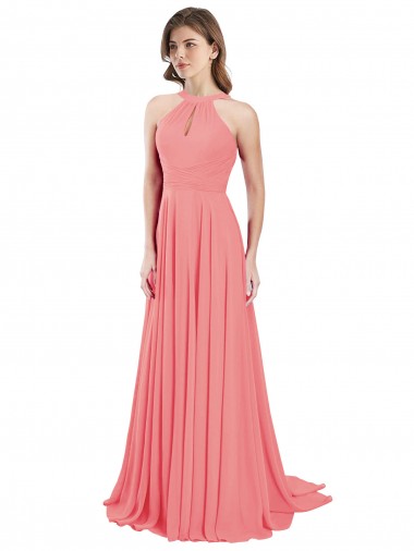 Shop Draped A-Line Chiffon Bridesmaid Dress with Halter Keyhole Neckline Canada
