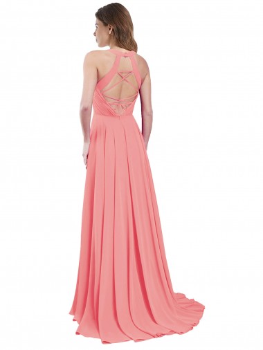Draped A-Line Chiffon Bridesmaid Dress with Halter Keyhole Neckline Canada