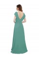 Full Length Chiffon Bridesmaid Dress with Ruffled Cap Sleeves and Side Slit Canada