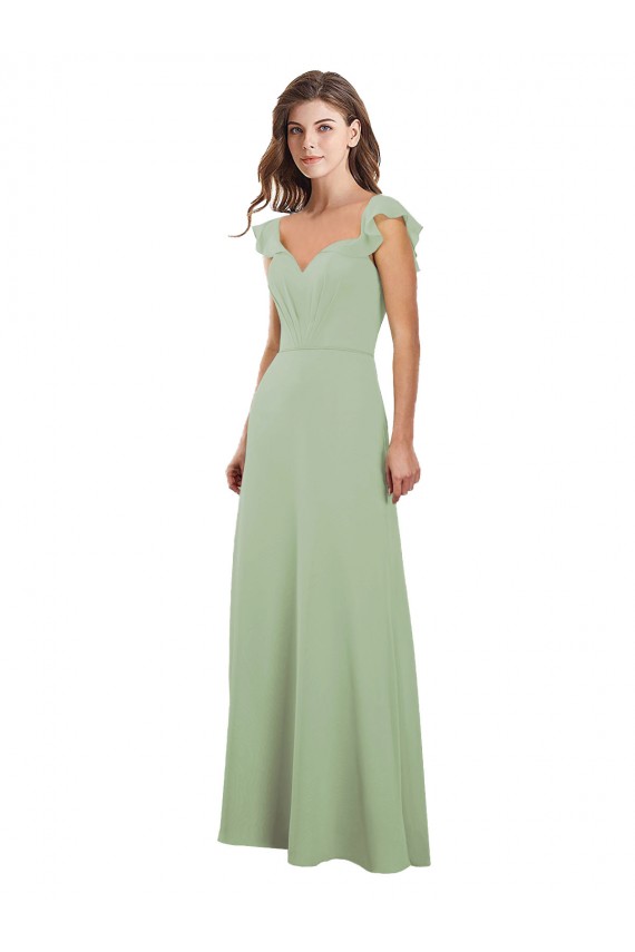 Draped Sweetheart Chiffon Bridesmaid Dress with Ruffled Cap Sleeves Canada