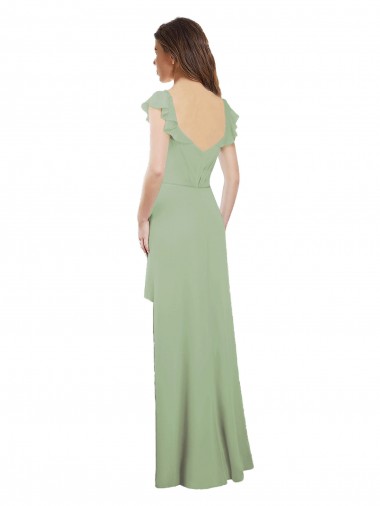Draped Sweetheart Chiffon Bridesmaid Dress with Ruffled Cap Sleeves Canada