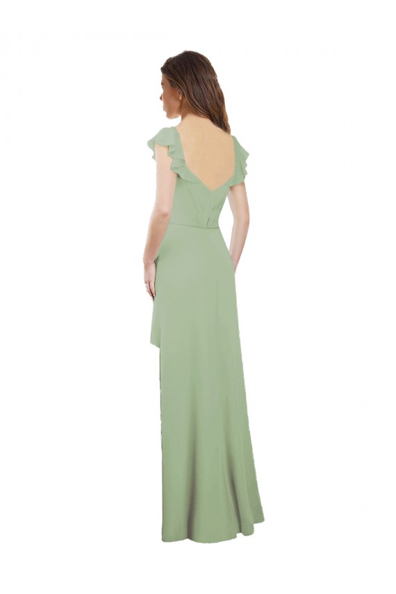 Draped Sweetheart Chiffon Bridesmaid Dress with Ruffled Cap Sleeves Canada