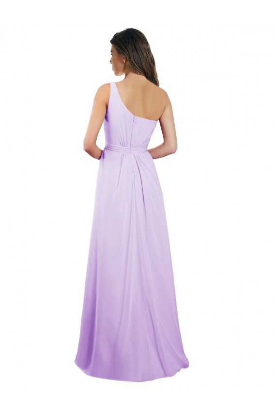 Draped One Shoulder A-Line Long Chiffon Bridesmaid Dress