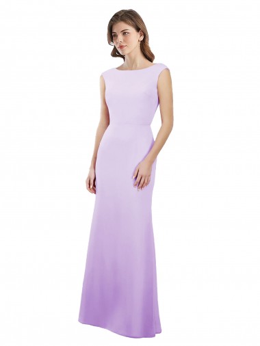 Shop Chiffon Column Bridesmaid Dress with High Round Neckline and Cap Sleeves Canada