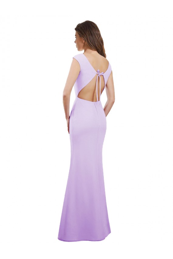 Chiffon Column Bridesmaid Dress with High Round Neckline and Cap Sleeves