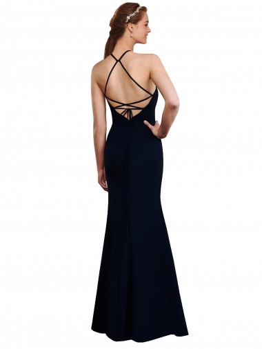 Fluted Long Chiffon Bridesmaid Dress with Halter Neckline and Keyhole Canada