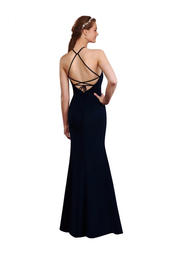 Fluted Long Chiffon Bridesmaid Dress with Halter Neckline and Keyhole Canada