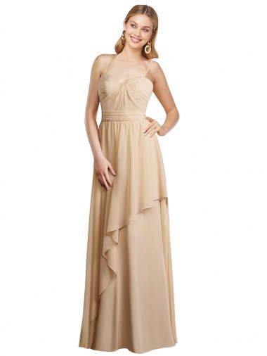Shop Draped Long Chiffon A-Line Dress with Cascading Ruffles Canada